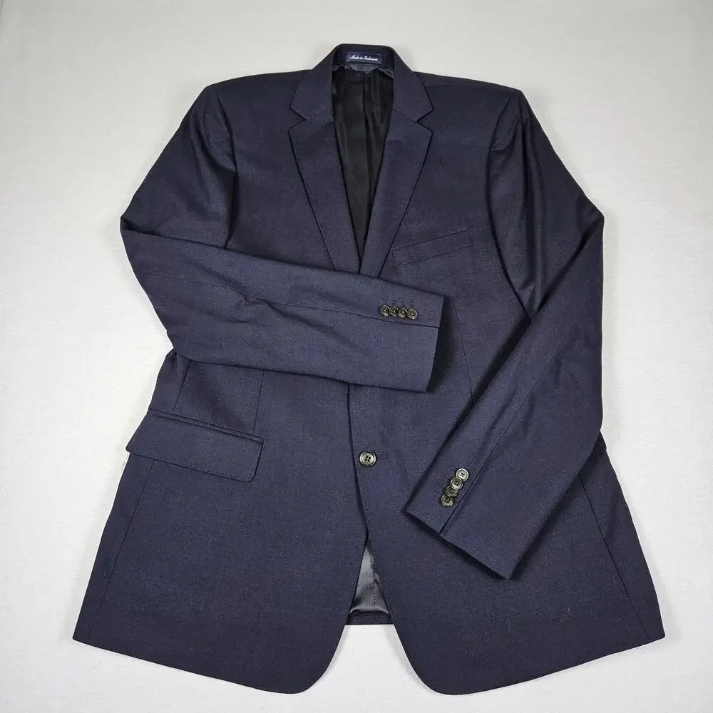 Lands End Stretch Blazer Mens 44L Year Rounder Traditional Fit Navy Wool Jacket